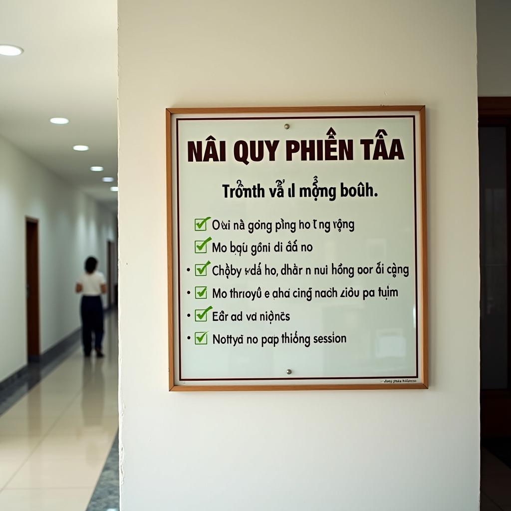 Hình ảnh bảng nội quy phiên tòa được niêm yết công khai và rõ ràng tại Tòa án Nhân dân, cung cấp thông tin hữu ích.