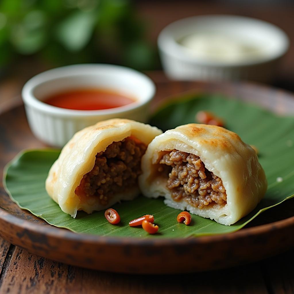 Cận cảnh món bánh lá răng bừa Thanh Hóa với lớp vỏ mềm mịn và nhân thịt mộc nhĩ đậm đà bên trong