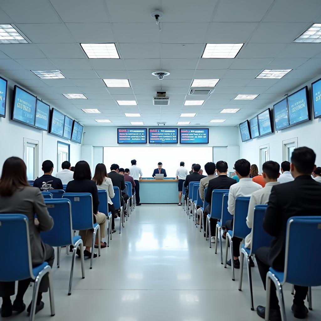 Không gian bên trong Trung tâm Phục vụ Hành chính công tỉnh Thanh Hóa, nơi người dân và doanh nghiệp thực hiện thủ tục.