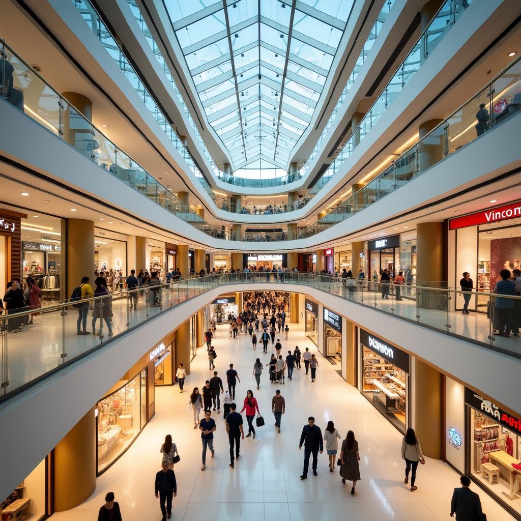 Không gian mua sắm hiện đại và sầm uất bên trong TTTM Vincom Plaza tại Vinhomes Star City Thanh Hóa với nhiều thương hiệu.