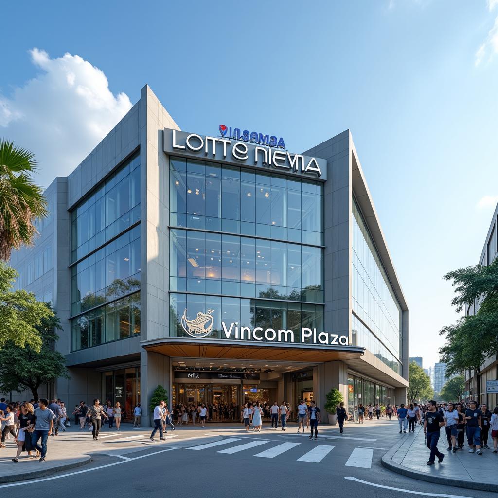 Toàn cảnh bên ngoài TTTM Vincom Plaza, nơi tọa lạc của rạp chiếu phim Lotte Cinema Thanh Hóa hiện đại và sầm uất.