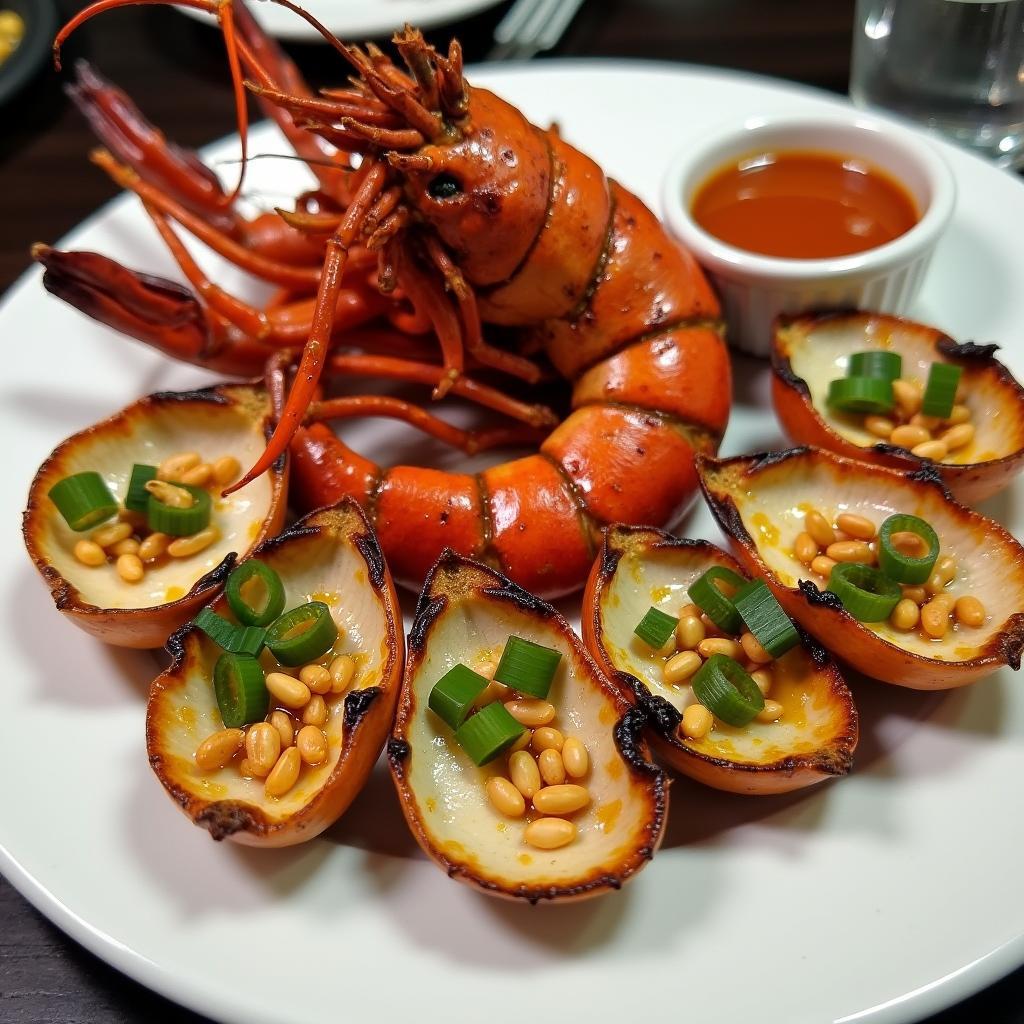 Đĩa hải sản nướng thơm lừng tại một quán buffet hải sản Thanh Hóa, món ăn đặc sản không thể bỏ qua.