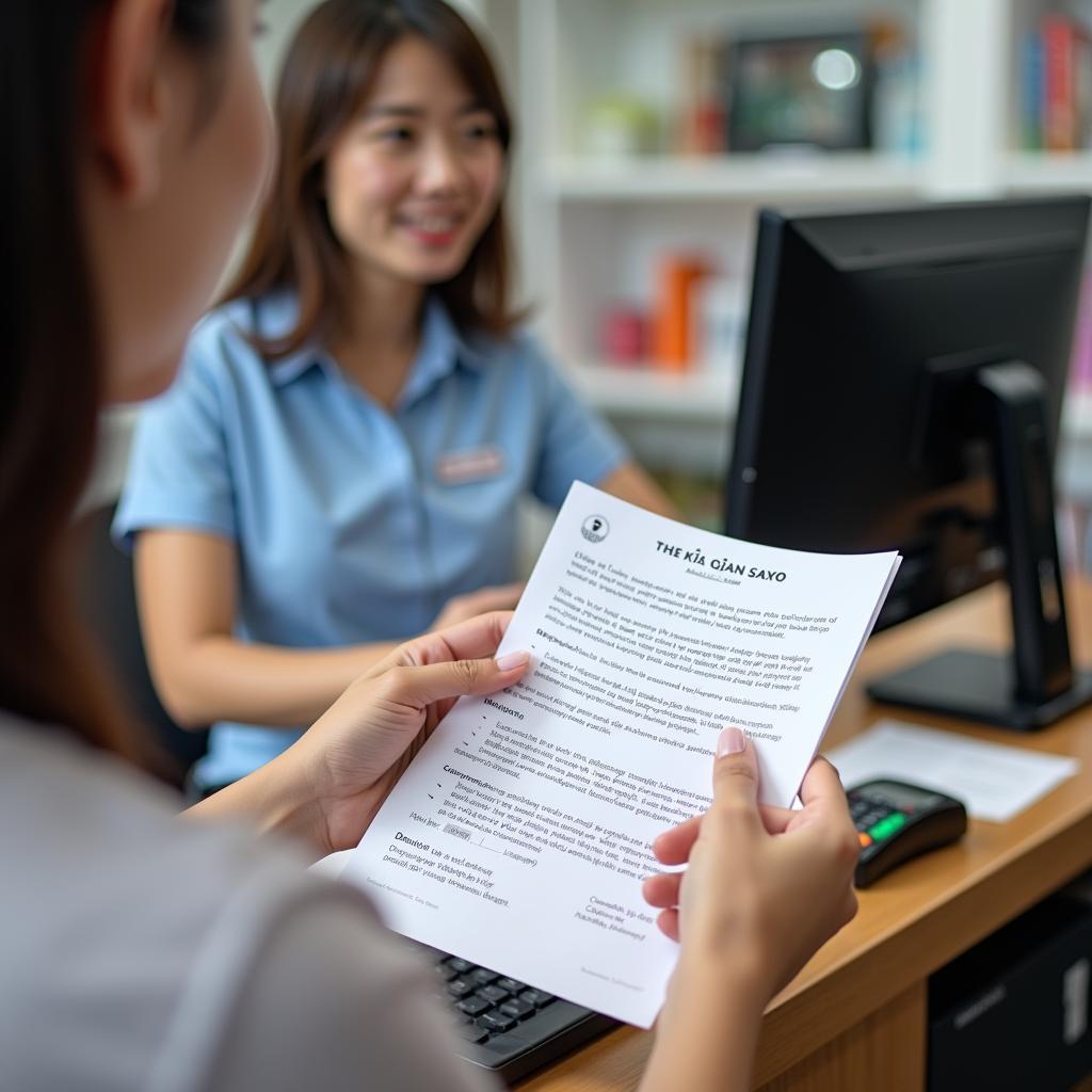 Nhân viên Thế Giới Di Động Thanh Hóa hỗ trợ khách hàng về chính sách bảo hành và trả góp sản phẩm một cách chi tiết, minh bạch.