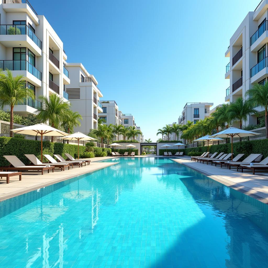 Hình ảnh hồ bơi ngoài trời phong cách resort tại Vinhomes Star City Thanh Hóa, nơi thư giãn lý tưởng cho cư dân.