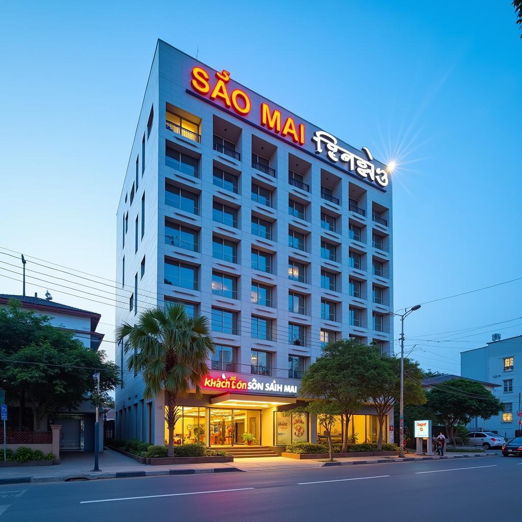 Toàn cảnh mặt tiền sang trọng của Khách sạn Sao Mai Thanh Hóa tại trung tâm thành phố