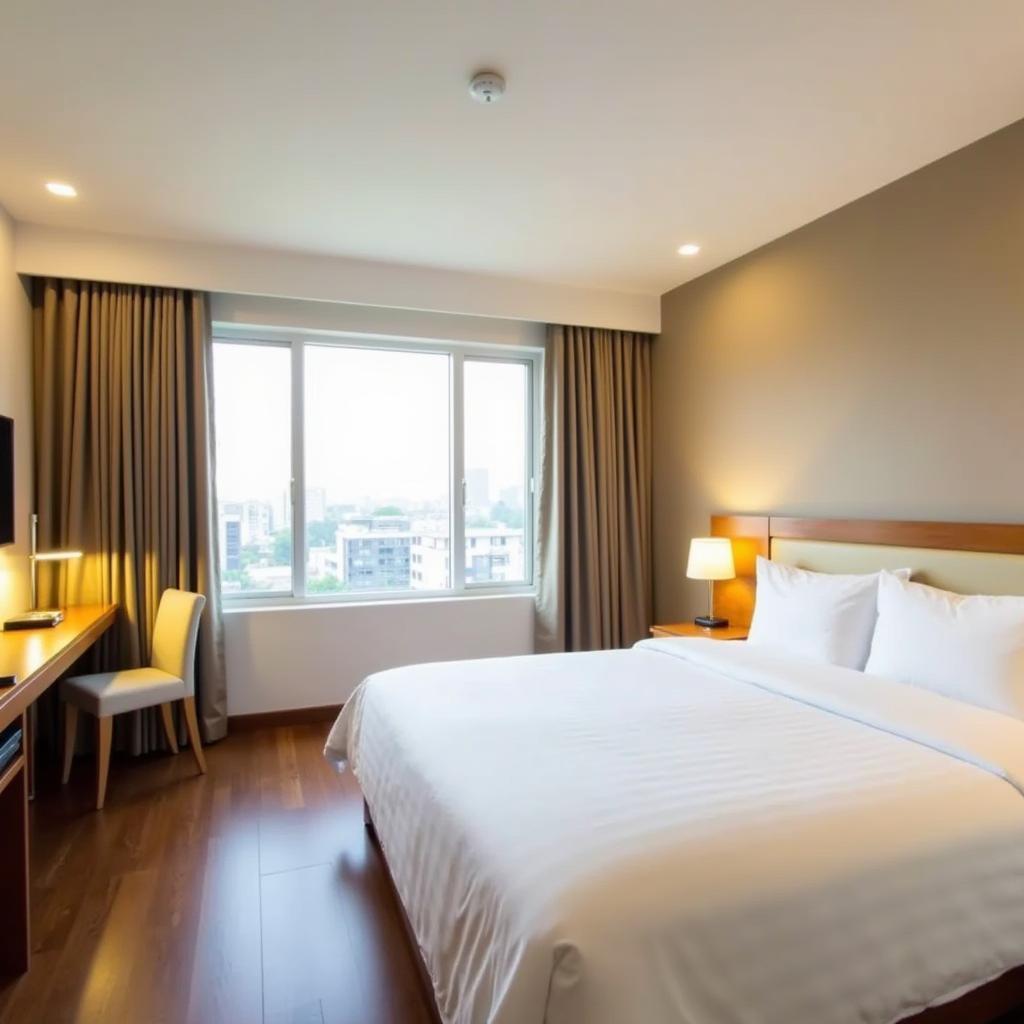 Không gian phòng ngủ tiện nghi, sạch sẽ và hiện đại tại Khách sạn Sao Mai Thanh Hóa