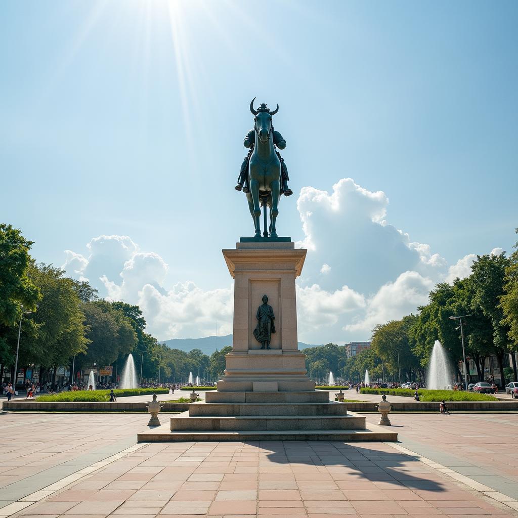 Tượng đài Lê Lợi hùng vĩ tại Quảng trường Lam Sơn, địa điểm nổi tiếng gần trụ sở Ủy ban nhân dân tỉnh Thanh Hóa.