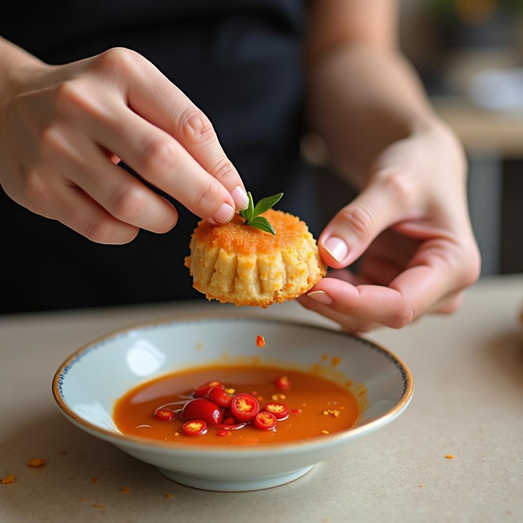 Thưởng thức đặc sản bánh răng bừa Thanh Hóa đúng điệu khi chấm cùng nước mắm ớt cay nồng