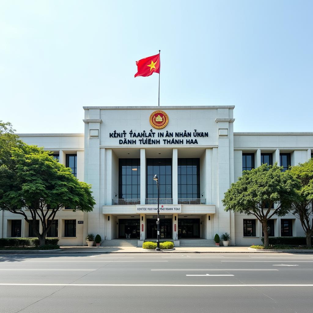 Toàn cảnh mặt tiền trụ sở Tòa án Nhân dân tỉnh Thanh Hóa uy nghiêm trên Đại lộ Lê Lợi, thành phố Thanh Hóa.