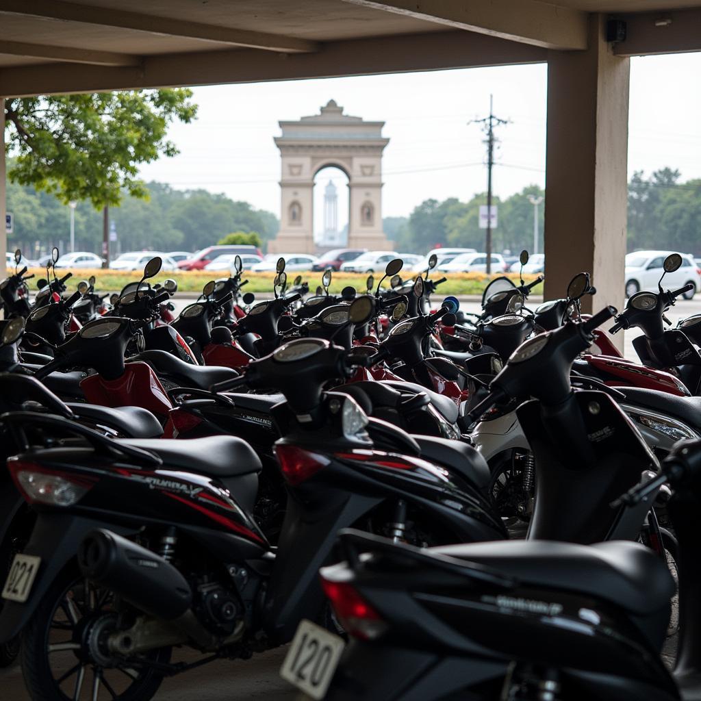 Bãi gửi xe máy và ô tô tại khu vực tượng đài Lê Lợi