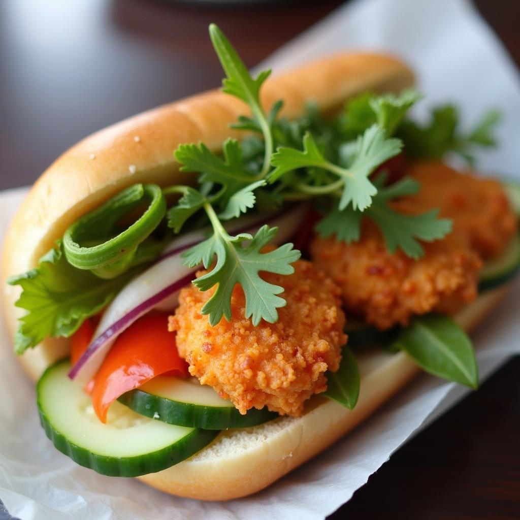 Bánh mì chả tôm Thanh Hóa với chả tôm vàng giòn và rau sống tươi ngon