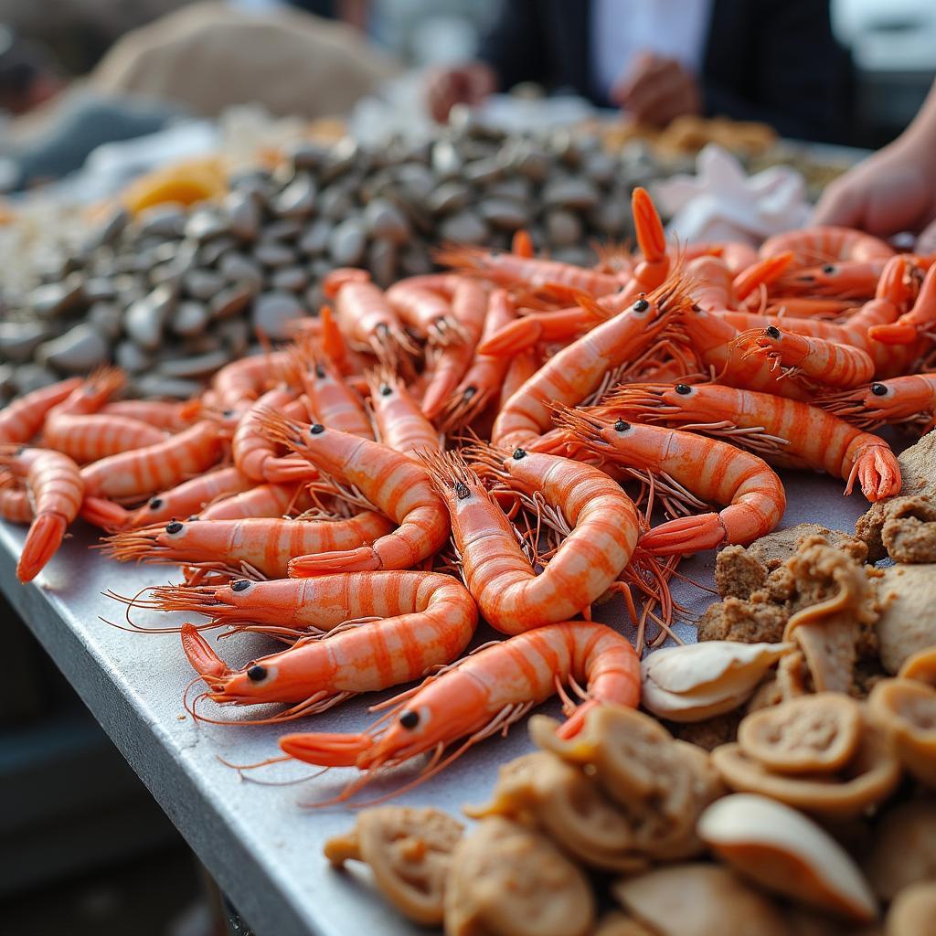 Hải sản tươi sống tại biển Hải Bình, Thanh Hóa, tôm, cua, ghẹ được bày bán