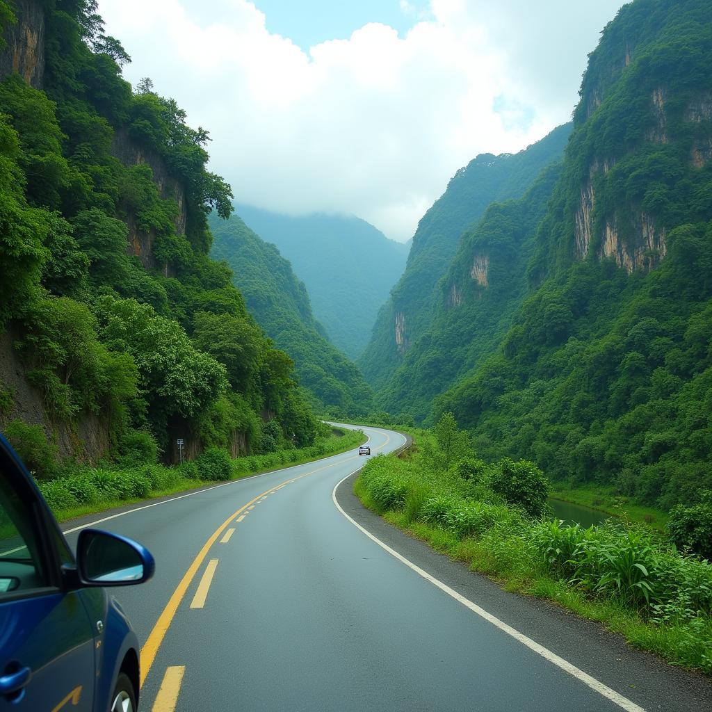 Đường đi đến Cầu Chuối Thanh Hóa bằng ô tô qua những con đường nhỏ quanh co