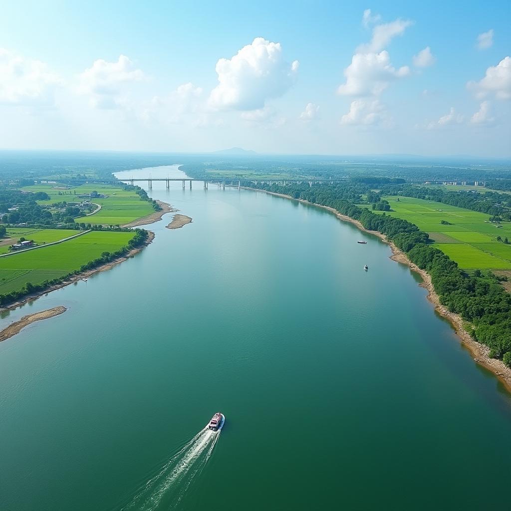 Sông Mã Thanh Hóa nhìn từ Cầu Tào Xuyên vào một ngày đẹp trời