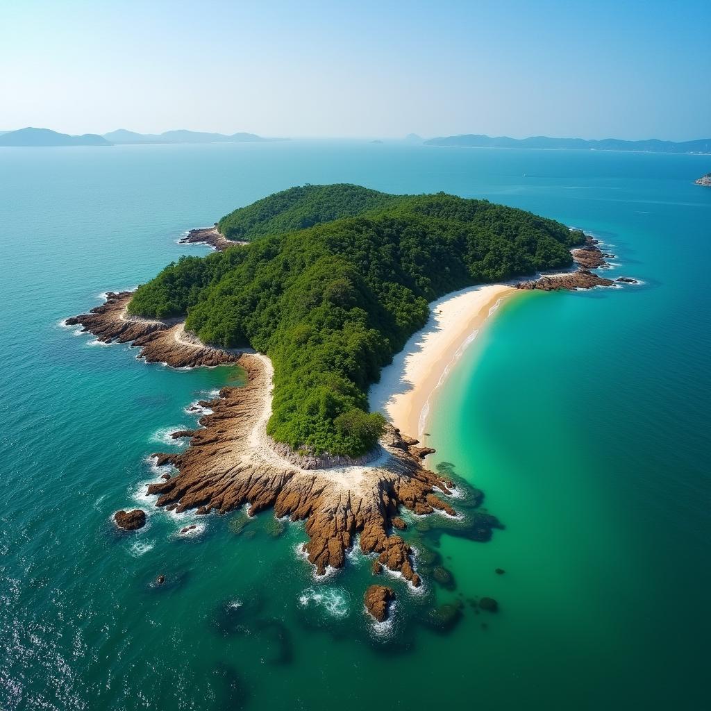 Vẻ đẹp hoang sơ của đảo Biện Sơn Nghi Sơn Thanh Hóa nhìn từ trên cao