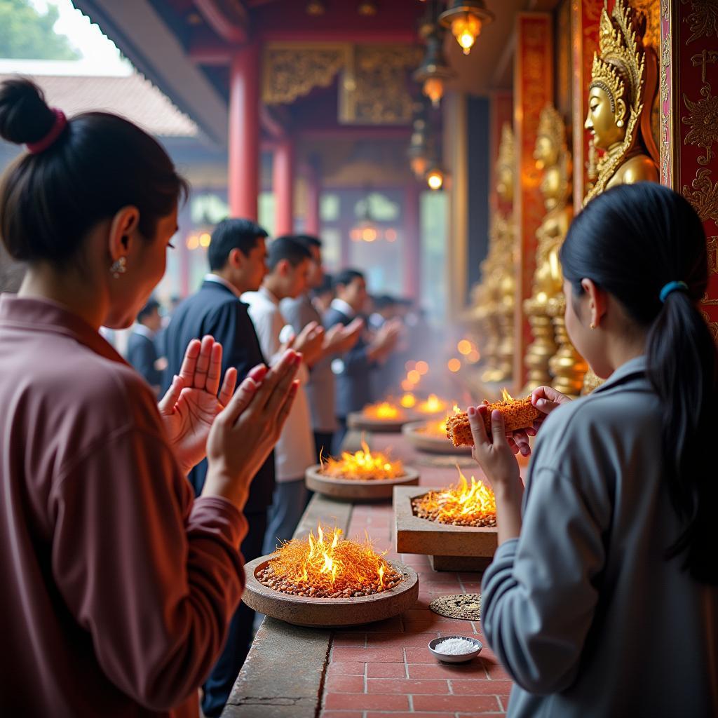 Người dân địa phương tại đền thờ Hà Văn Mao