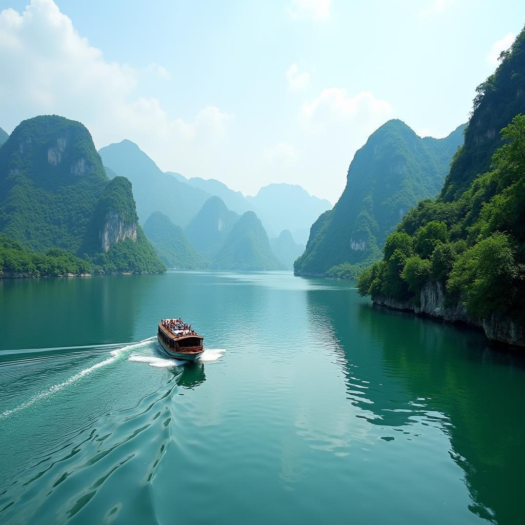 Du thuyền trên Hồ Cửa Đạt Thanh Hóa với phong cảnh núi non hùng vĩ