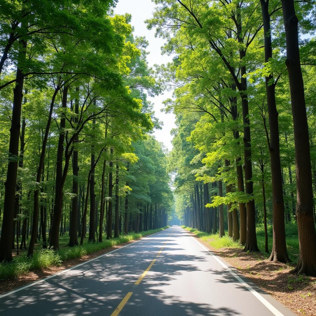 Đường vào khu du lịch sinh thái Sầm Sơn Thanh Hóa với hàng cây xanh mát