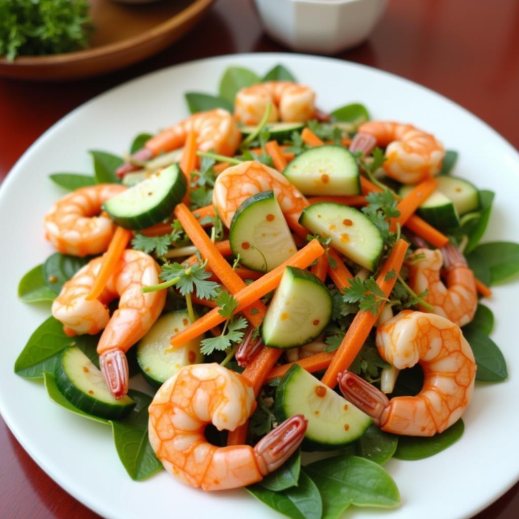 Gỏi tôm nõn Hải Tiến trộn rau củ tươi mát