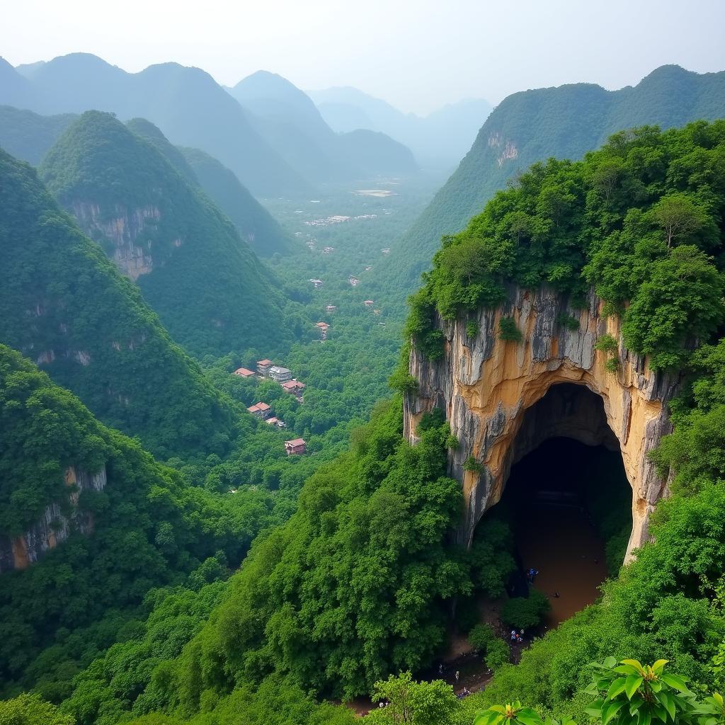 Toàn cảnh Hang Dơi Như Xuân Thanh Hóa nhìn từ trên cao