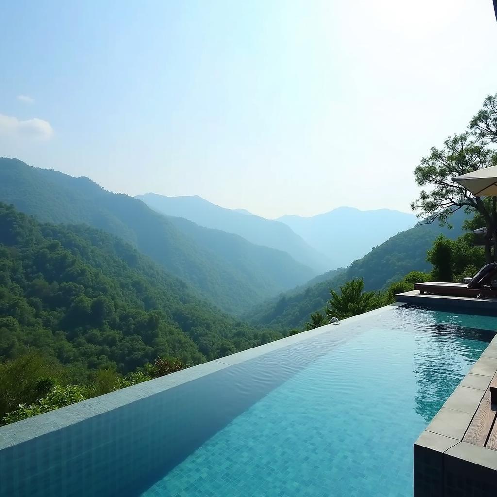 Hồ bơi vô cực tại khu du lịch Pù Rinh Thanh Hóa với tầm nhìn bao quát núi rừng