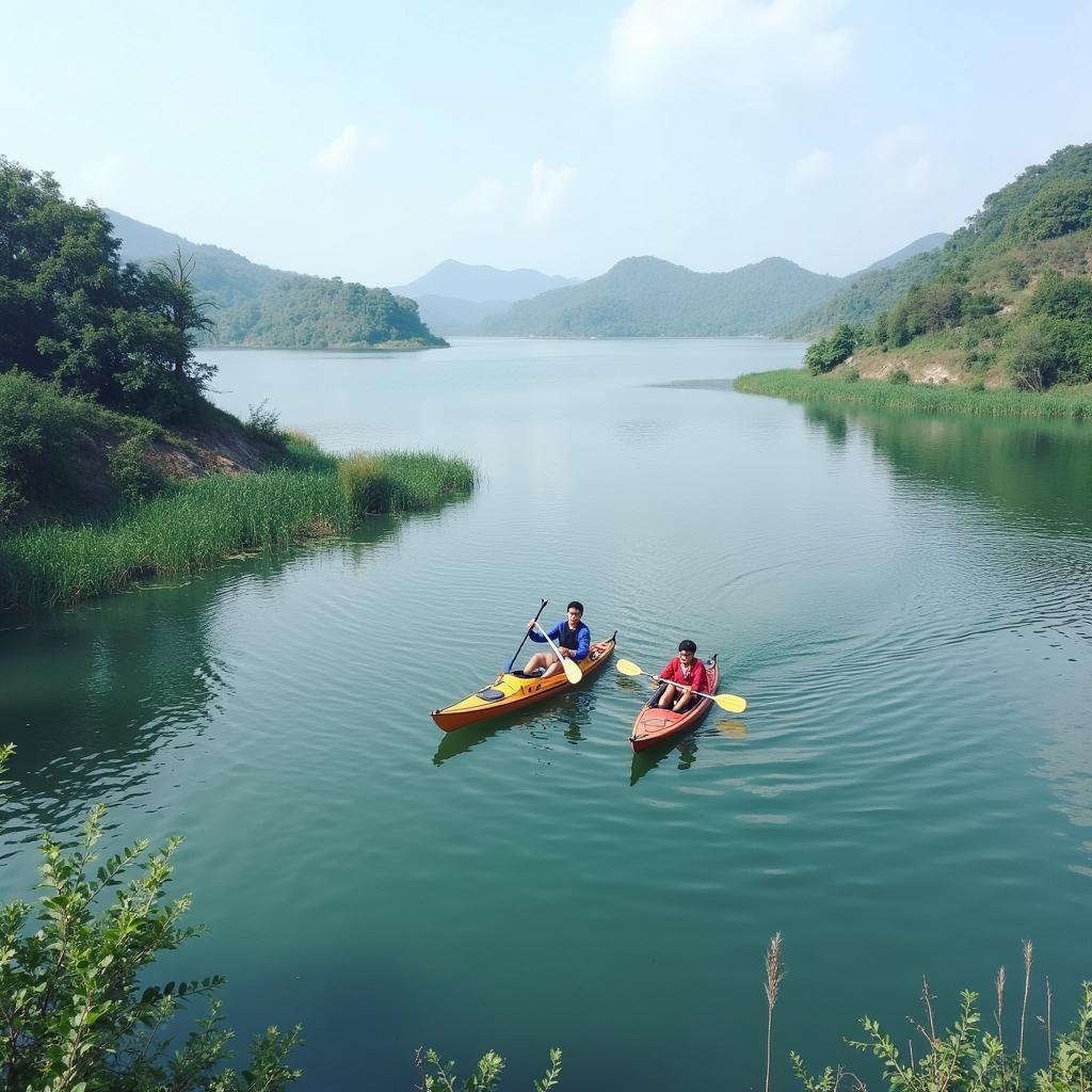 Hồ nước ngọt trong xanh với thuyền kayak và đạp vịt tại khu du lịch sinh thái Sầm Sơn