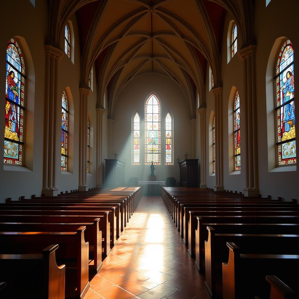 Kiến trúc Gothic Pháp cổ kính của nhà thờ chính tòa Thanh Hóa nhìn từ bên trong