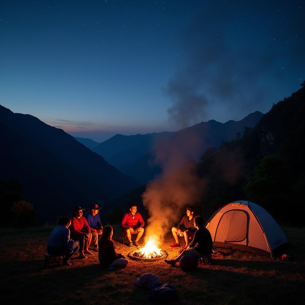 Du khách cắm trại và ngắm cảnh tại Núi Trường Sinh Thanh Hóa vào buổi tối