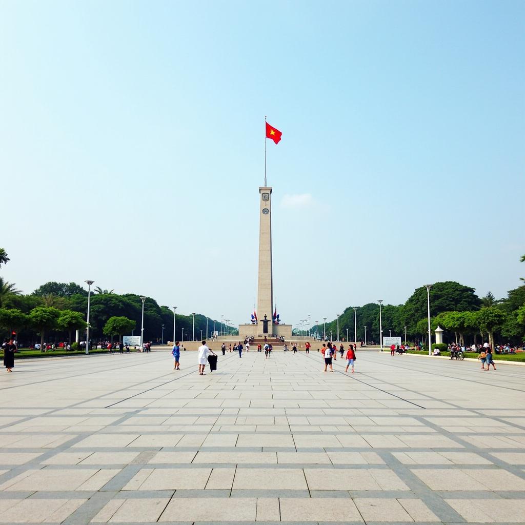 Quảng trường Lam Sơn Thanh Hóa rực rỡ vào ban ngày với cờ đỏ sao vàng bay phấp phới