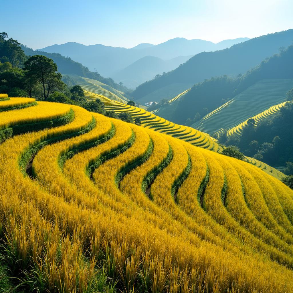 Ruộng bậc thang mùa lúa chín ở Pù Luông, Thanh Hóa