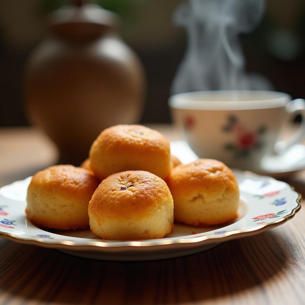 thuong thuc banh nhan Hau Loc Thanh Hoa voi tra nong ngon tuyet