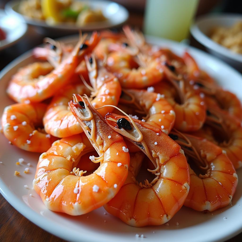 Tom nuong muoi ot nong hoi hap dan tren ban an o bien Sam Son