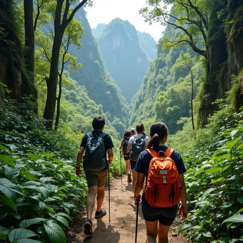 Du khách trekking khám phá Hang Toòng Quan Hóa Thanh Hóa