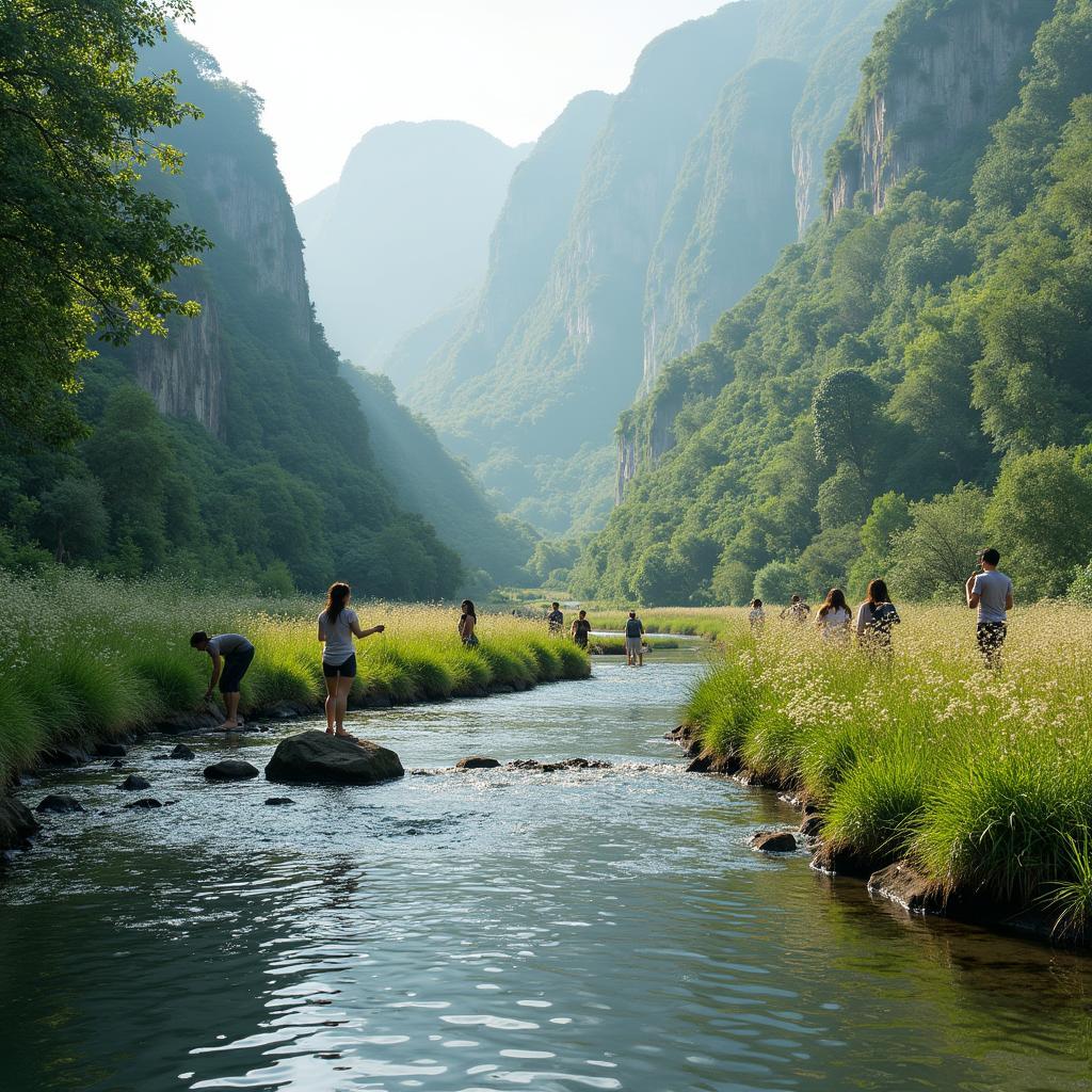 Du khách tham quan và chụp ảnh tại khu du lịch suối cá Cẩm Lương vào thời điểm lý tưởng